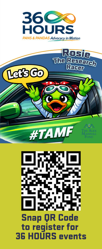 ROSIE THE RESEARCH AND A QR CODE TO RIGSTER FOR TAMF'S 36 HOURS EVENTS