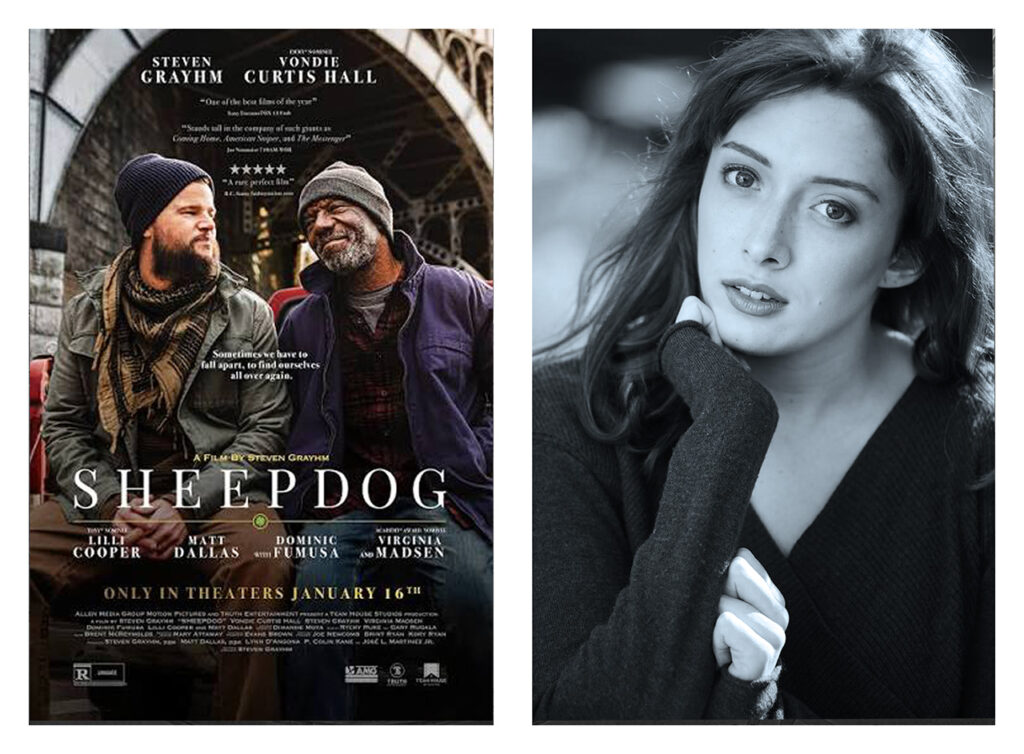 Photo of the SHEEPDOG poster next to a photo of Kayla Caulfield